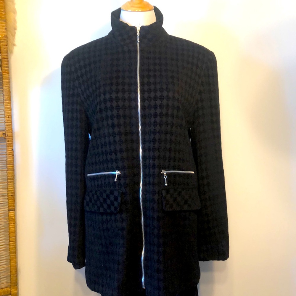 VTG-MAX & MABEL Black Diamond Velvet Jacket & High Waist Pant Suit -Size Large